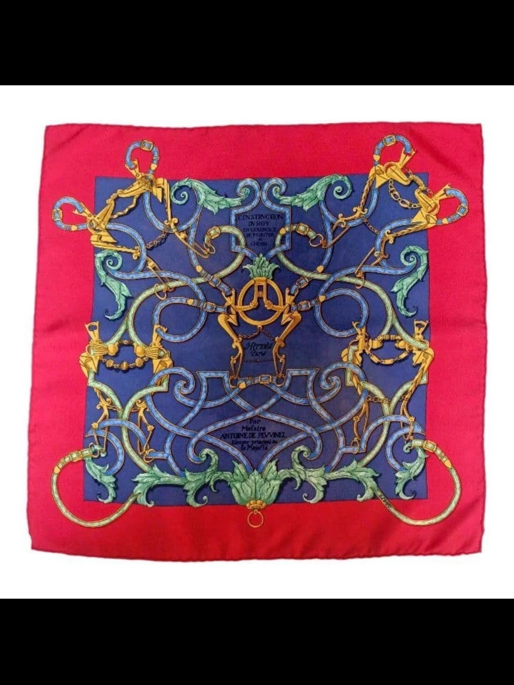Hermes Pink and Blue Equestrian Motif Silk Scarf